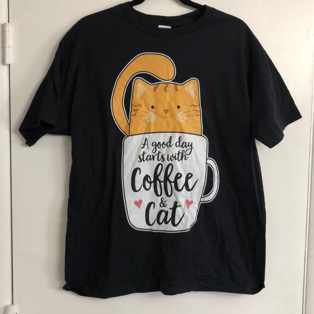 Unisex Cat & Coffee Tee | large